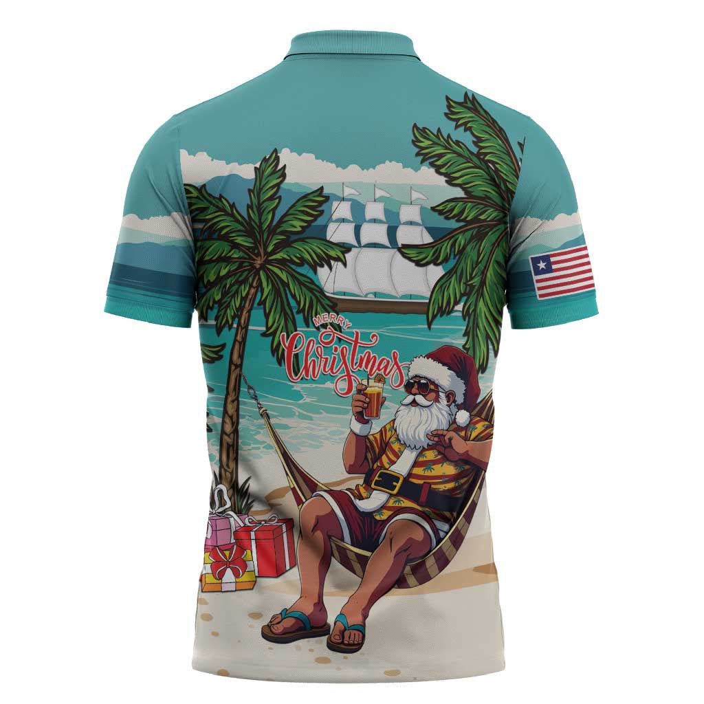 Liberia Christmas Zipper Polo Shirt Santa Chill on Tropical Beach - Wonder Print Shop