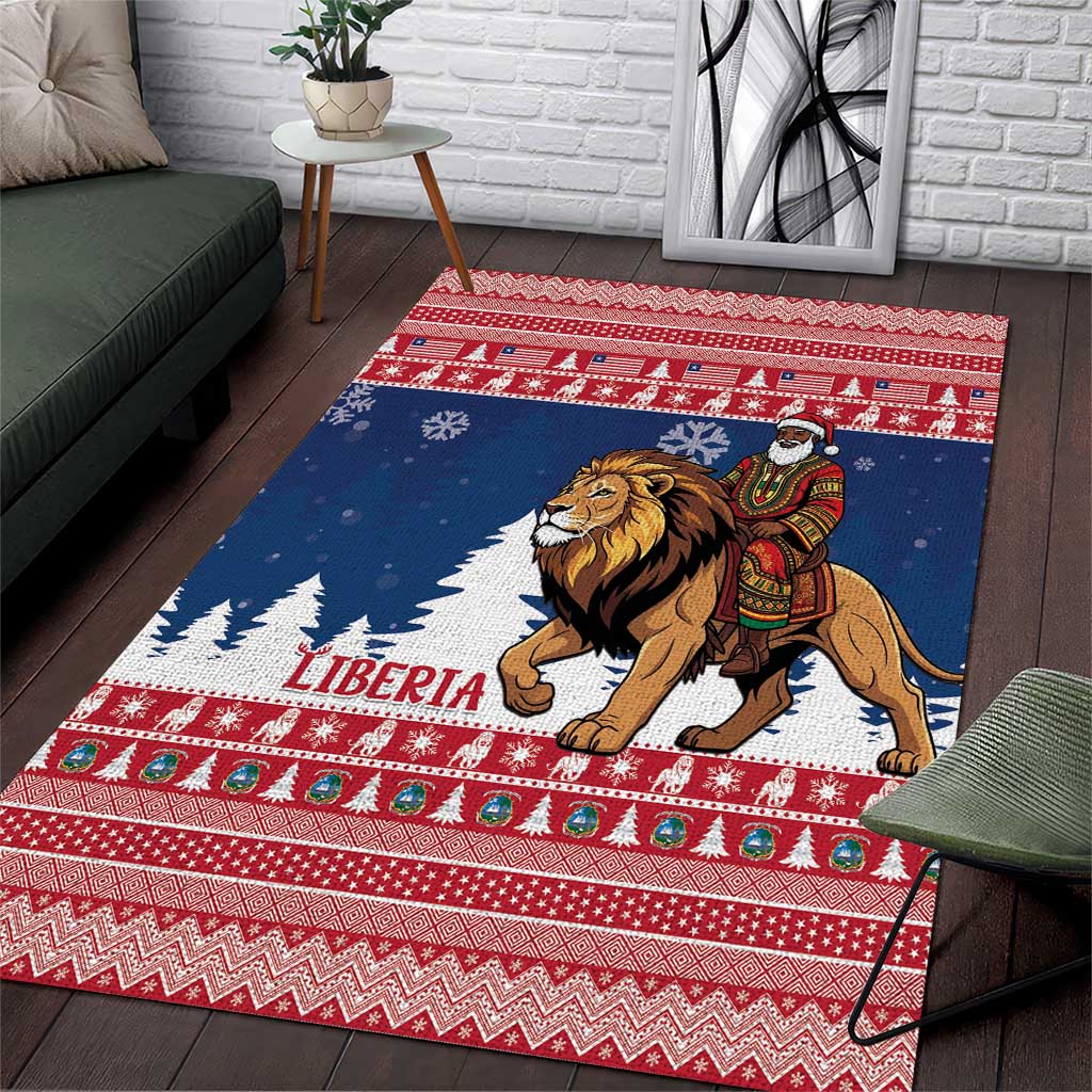 Liberia Christmas Area Rug Black Santa Riding Lion - Merry Christmas - Wonder Print Shop