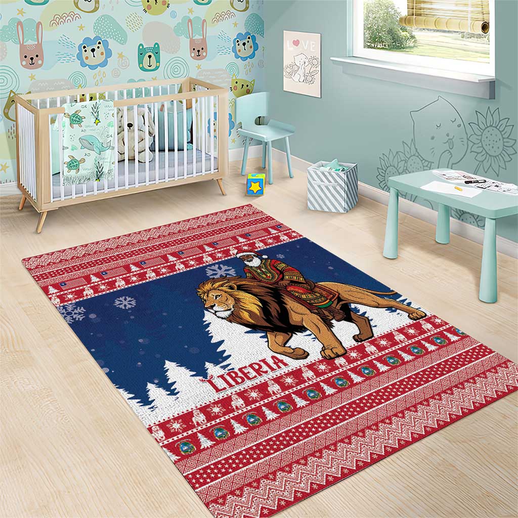 Liberia Christmas Area Rug Black Santa Riding Lion - Merry Christmas - Wonder Print Shop