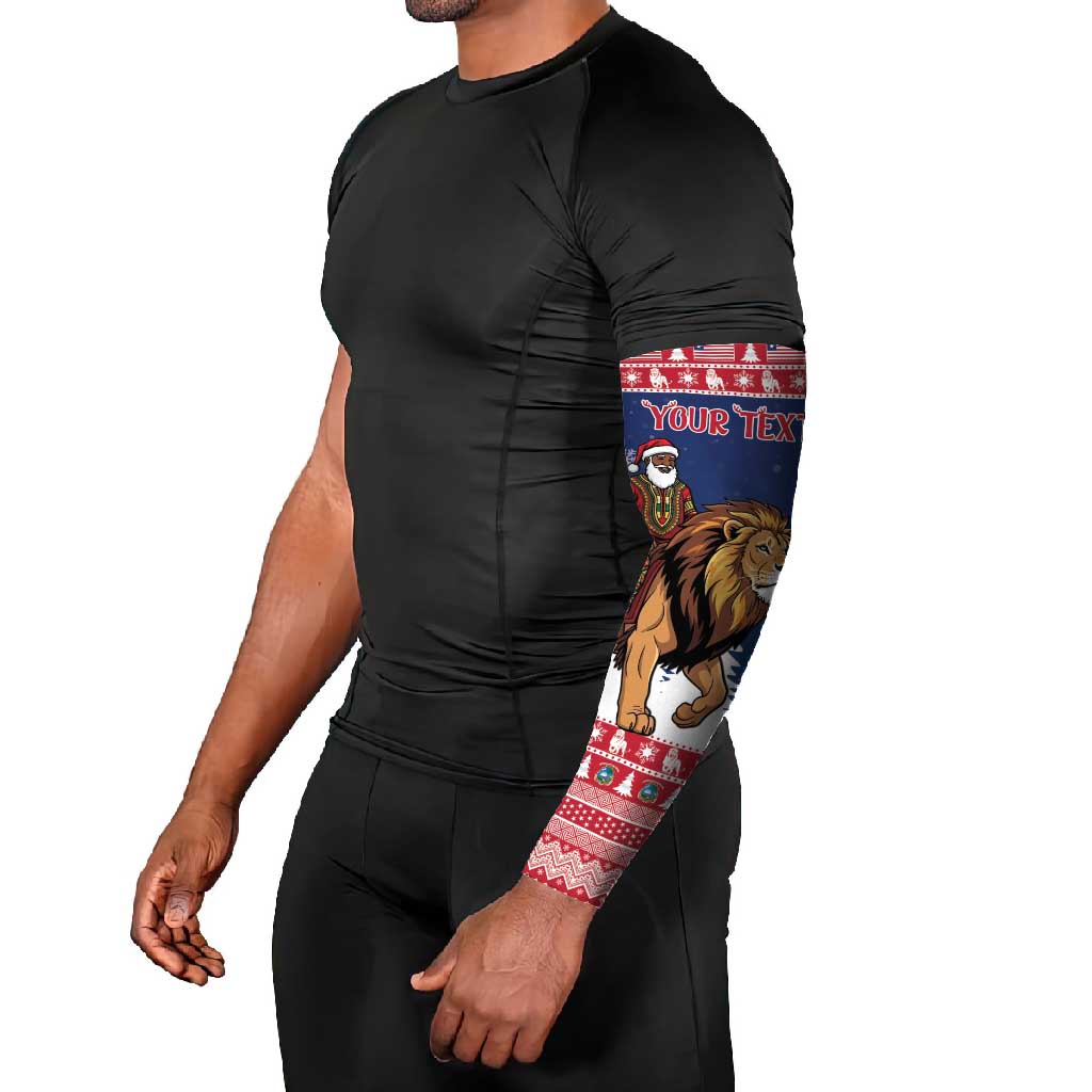 Personalized Liberia Christmas Arm Sleeves Black Santa Riding Lion - Merry Christmas - Wonder Print Shop