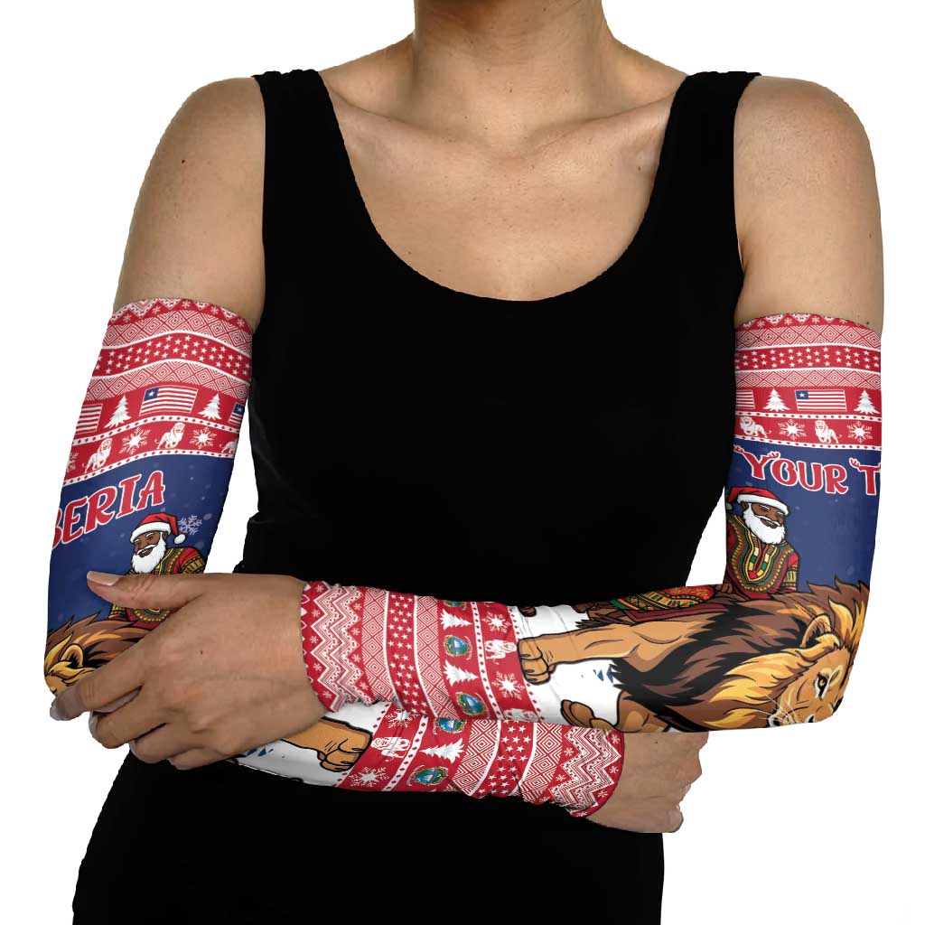 Personalized Liberia Christmas Arm Sleeves Black Santa Riding Lion - Merry Christmas - Wonder Print Shop