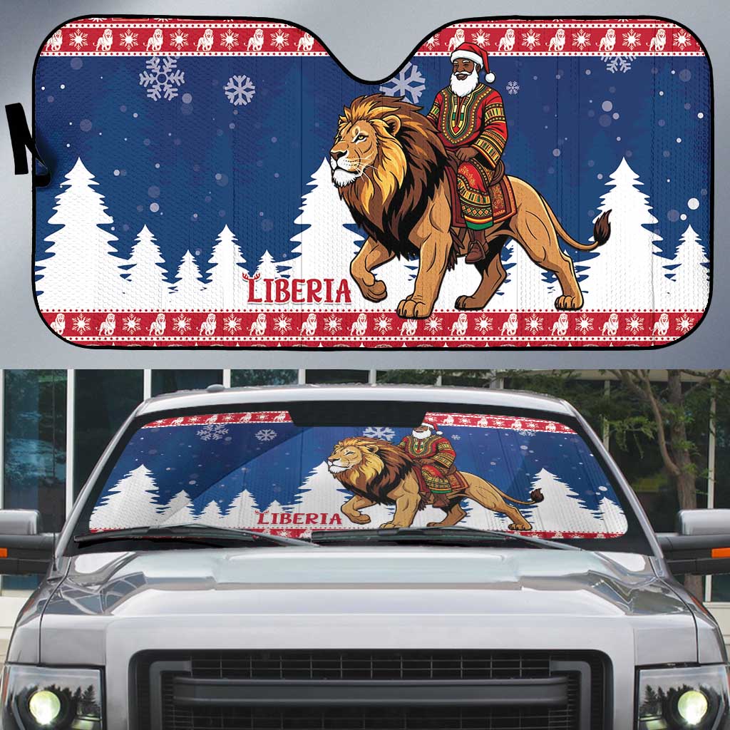 Liberia Christmas Auto Sun Shade Black Santa Riding Lion - Merry Christmas - Wonder Print Shop