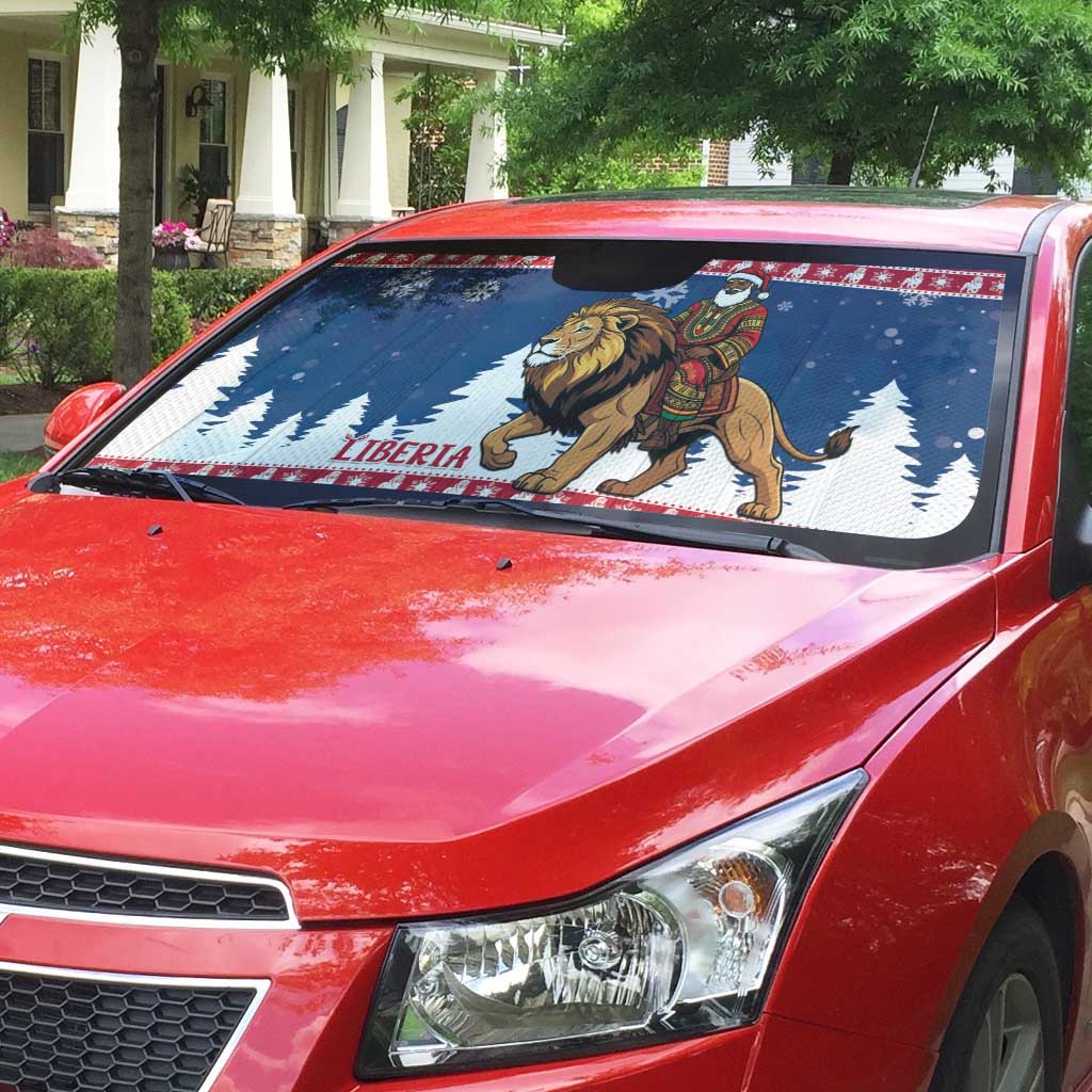 Liberia Christmas Auto Sun Shade Black Santa Riding Lion - Merry Christmas - Wonder Print Shop