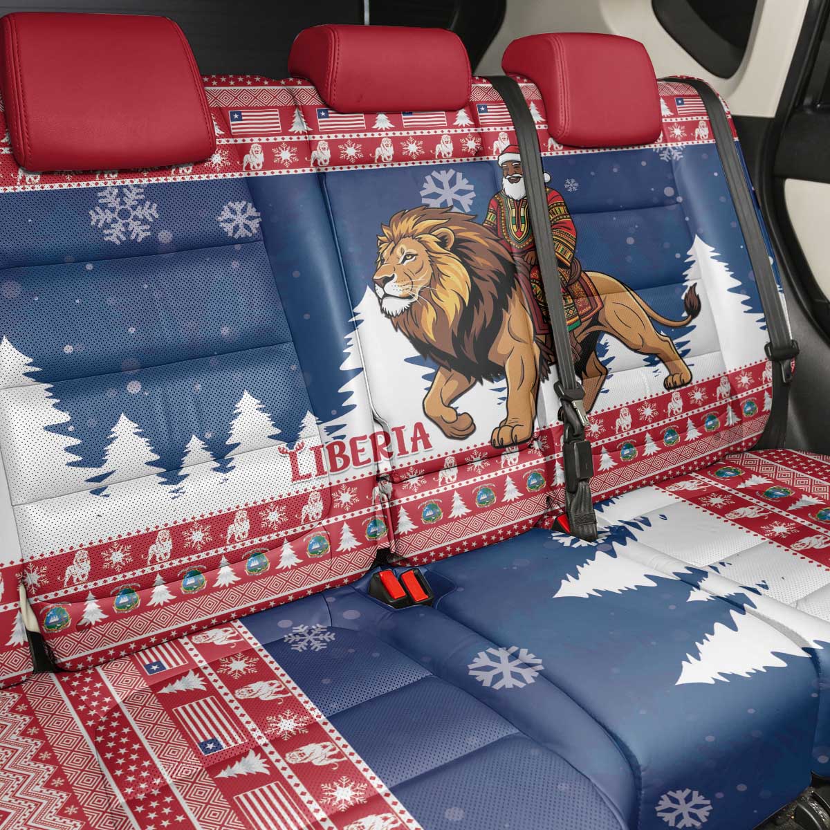 Liberia Christmas Back Car Seat Cover Black Santa Riding Lion - Merry Christmas - Wonder Print Shop