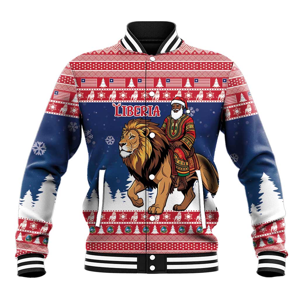 Personalized Liberia Christmas Baseball Jacket Black Santa Riding Lion - Merry Christmas - Wonder Print Shop