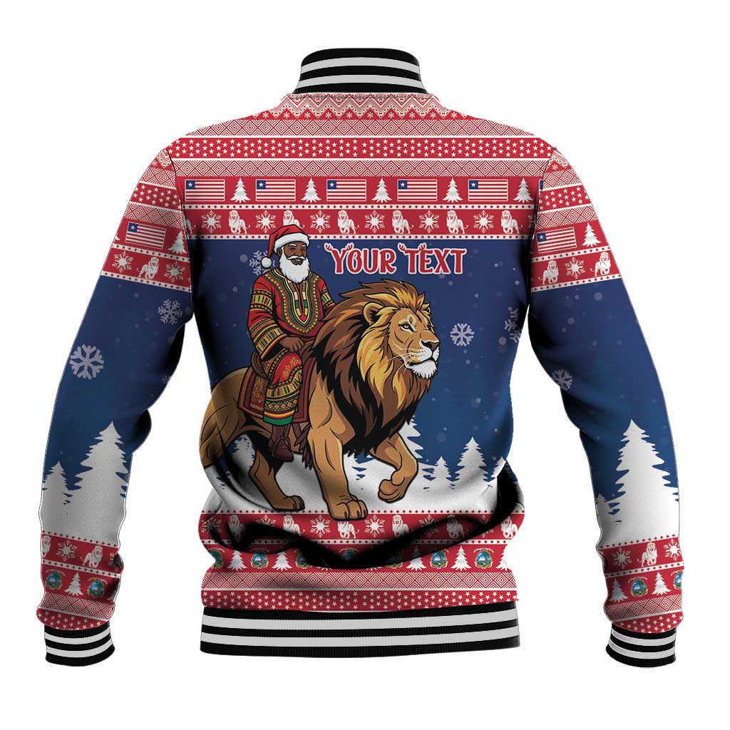 Personalized Liberia Christmas Baseball Jacket Black Santa Riding Lion - Merry Christmas - Wonder Print Shop