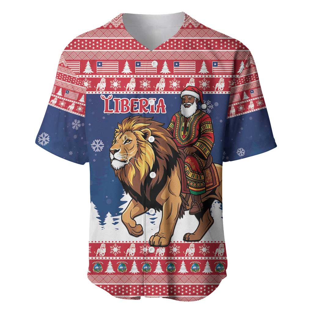 Personalized Liberia Christmas Baseball Jersey Black Santa Riding Lion - Merry Christmas - Wonder Print Shop