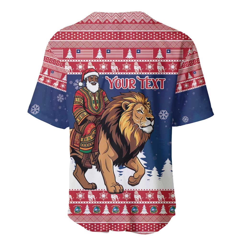 Personalized Liberia Christmas Baseball Jersey Black Santa Riding Lion - Merry Christmas - Wonder Print Shop