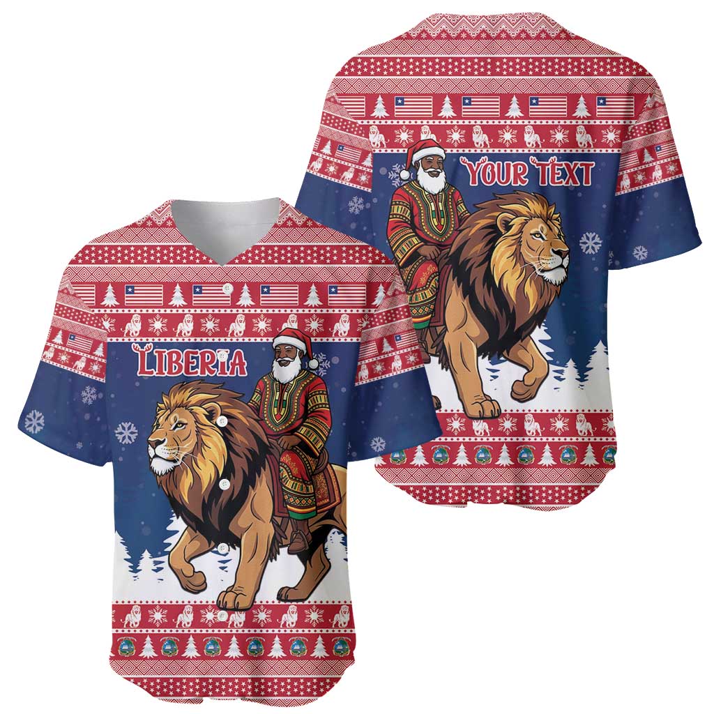 Personalized Liberia Christmas Baseball Jersey Black Santa Riding Lion - Merry Christmas - Wonder Print Shop