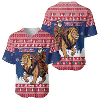 Personalized Liberia Christmas Baseball Jersey Black Santa Riding Lion - Merry Christmas - Wonder Print Shop
