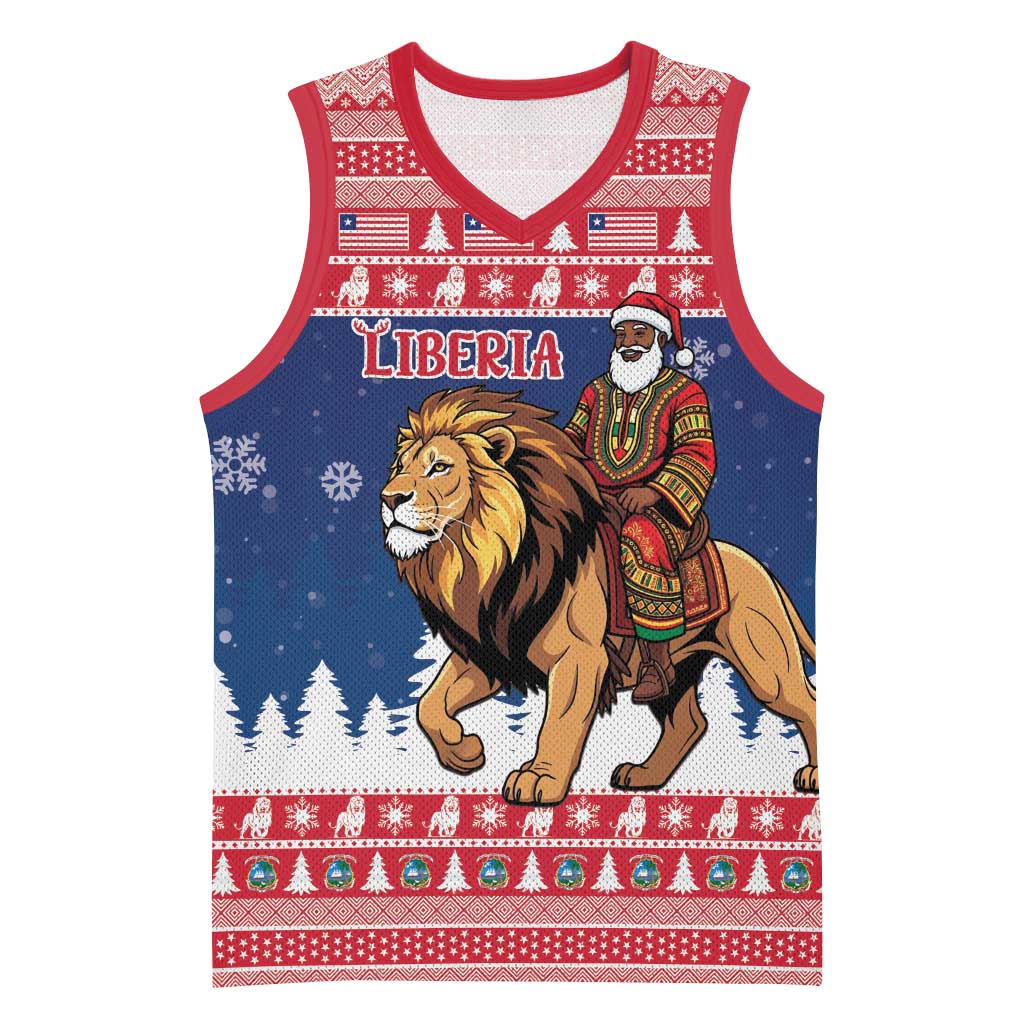 Personalized Liberia Christmas Basketball Jersey Black Santa Riding Lion - Merry Christmas - Wonder Print Shop