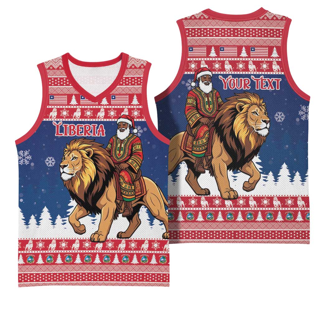 Personalized Liberia Christmas Basketball Jersey Black Santa Riding Lion - Merry Christmas - Wonder Print Shop
