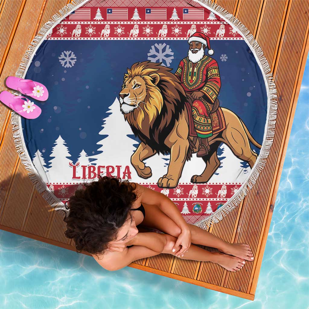 Liberia Christmas Beach Blanket Black Santa Riding Lion - Merry Christmas - Wonder Print Shop