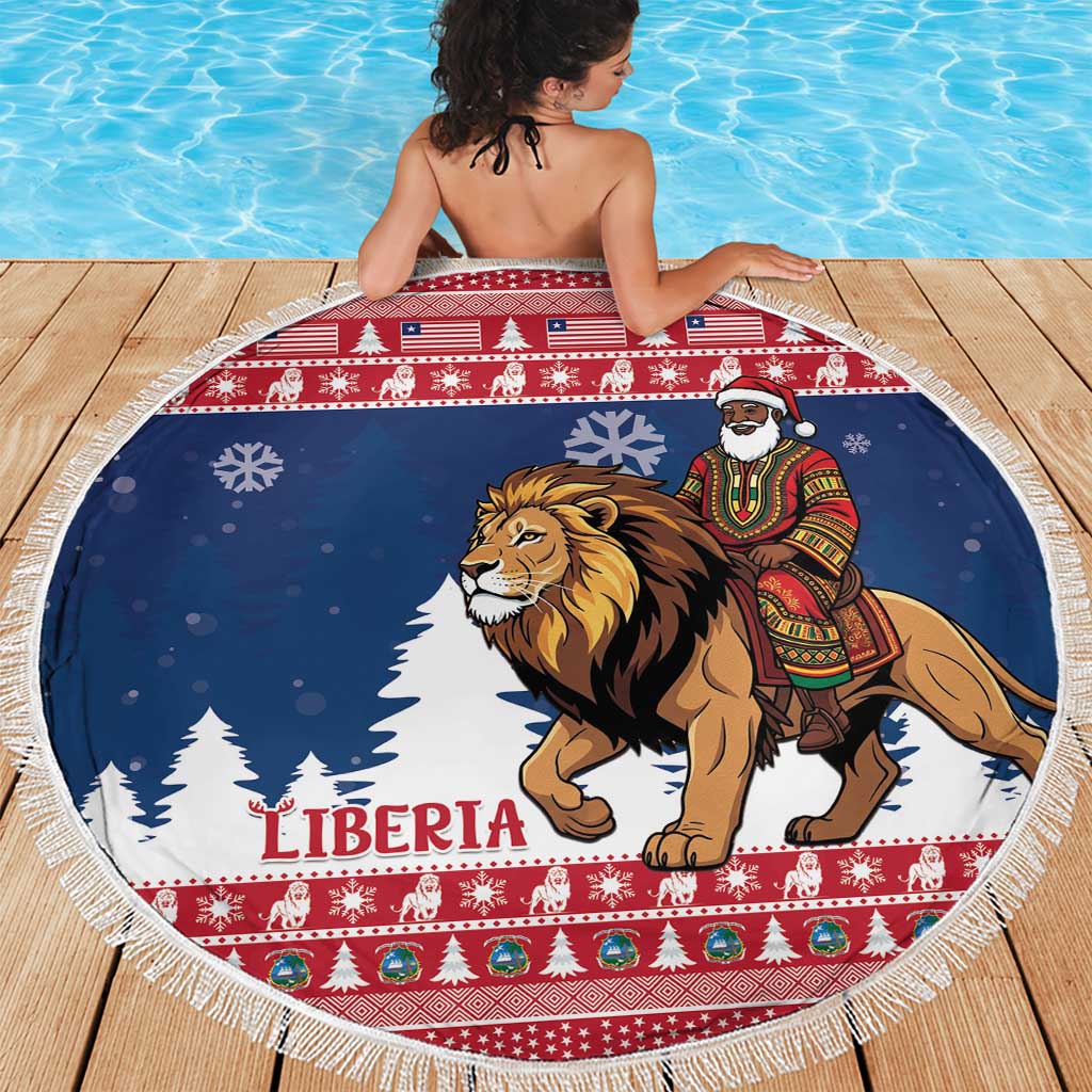 Liberia Christmas Beach Blanket Black Santa Riding Lion - Merry Christmas - Wonder Print Shop