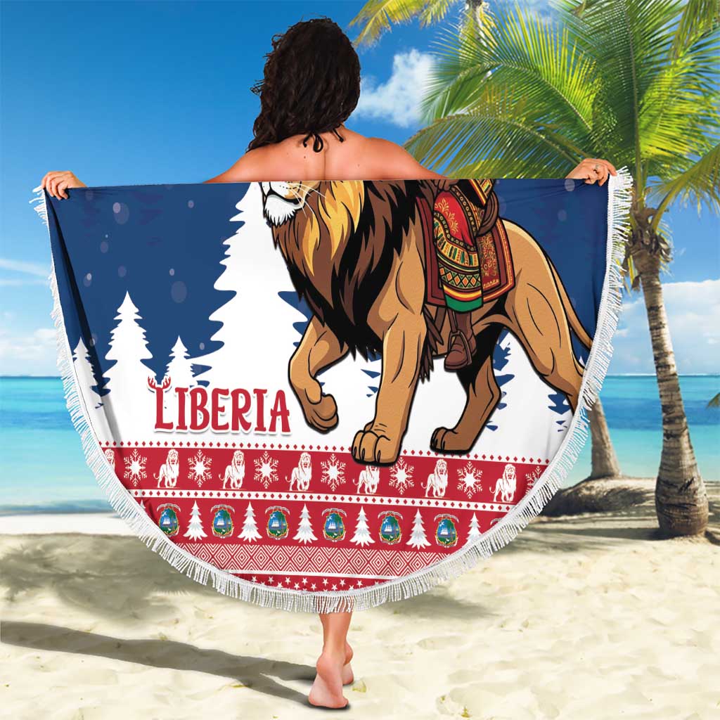 Liberia Christmas Beach Blanket Black Santa Riding Lion - Merry Christmas - Wonder Print Shop
