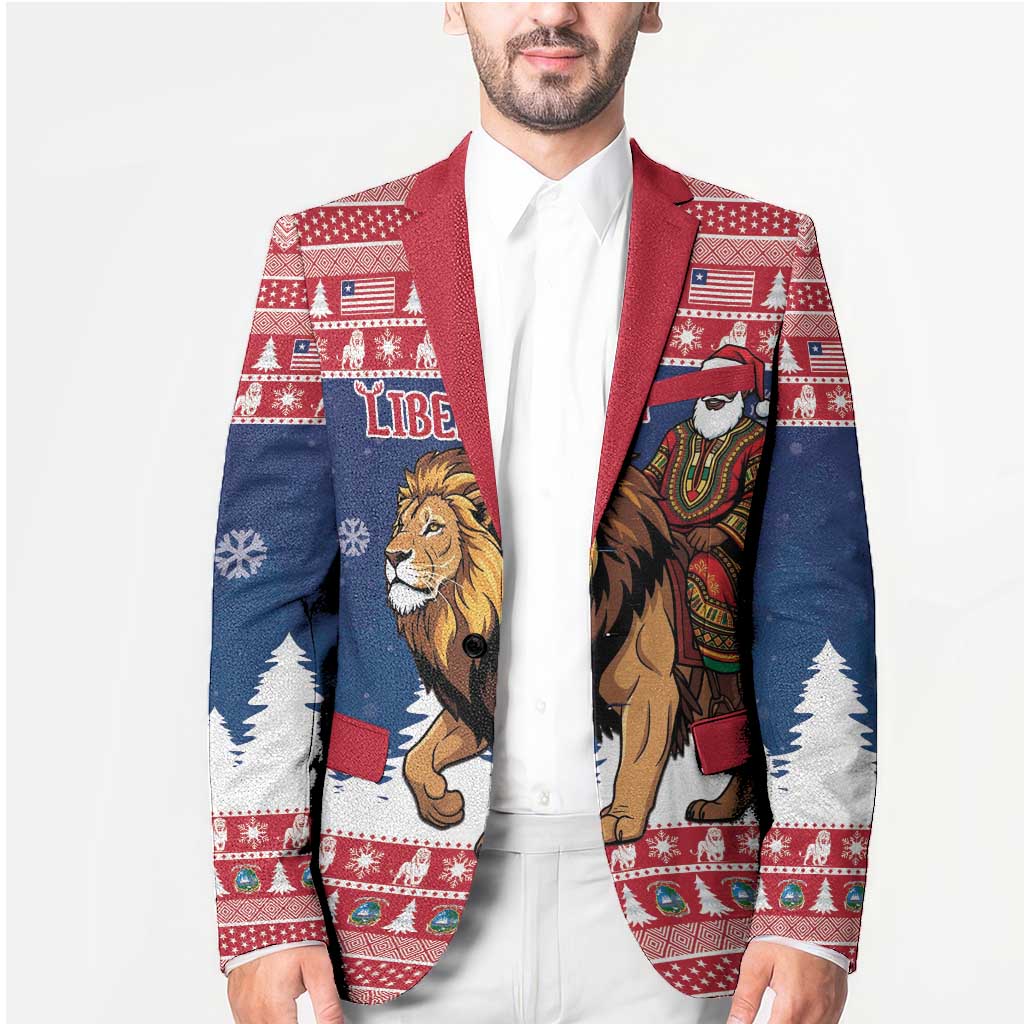 Personalized Liberia Christmas Blazer Black Santa Riding Lion - Merry Christmas - Wonder Print Shop
