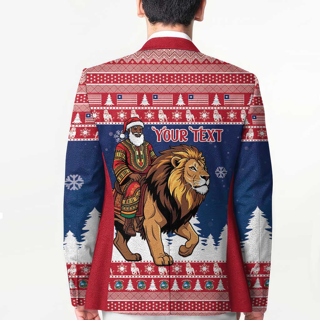 Personalized Liberia Christmas Blazer Black Santa Riding Lion - Merry Christmas - Wonder Print Shop