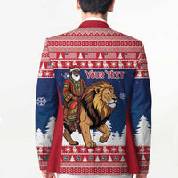 Personalized Liberia Christmas Blazer Black Santa Riding Lion - Merry Christmas - Wonder Print Shop