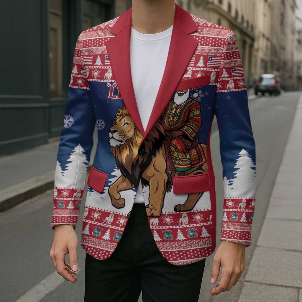 Personalized Liberia Christmas Blazer Black Santa Riding Lion - Merry Christmas - Wonder Print Shop