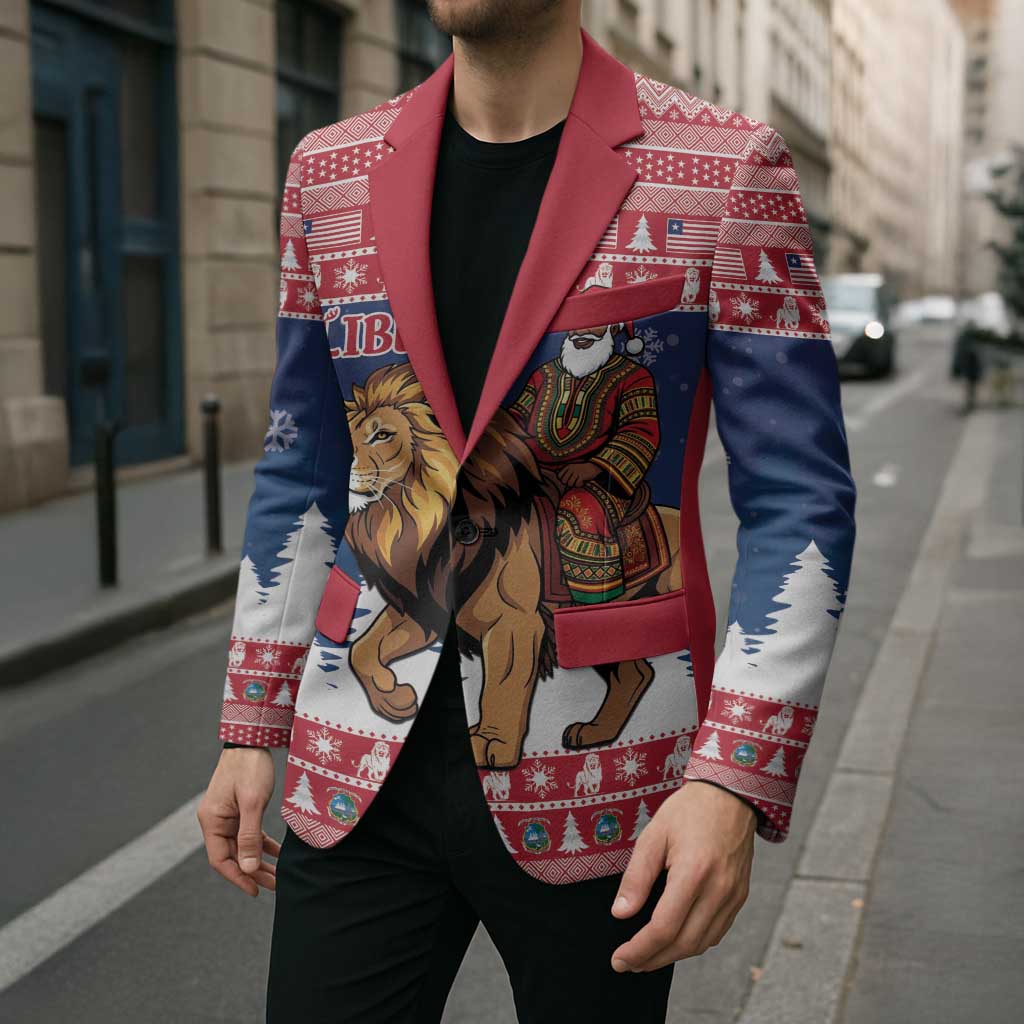 Personalized Liberia Christmas Blazer Black Santa Riding Lion - Merry Christmas - Wonder Print Shop