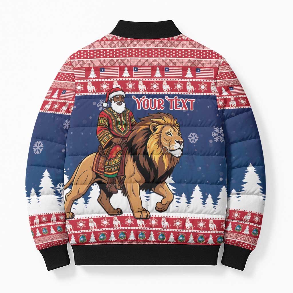 Personalized Liberia Christmas Bomber Puffer Jacket Black Santa Riding Lion - Merry Christmas - Wonder Print Shop