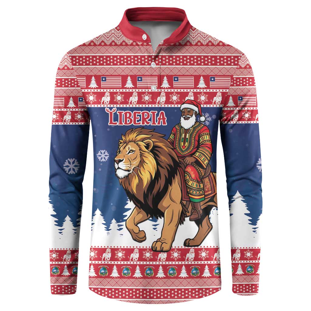 Personalized Liberia Christmas Button Sweatshirt Black Santa Riding Lion - Merry Christmas - Wonder Print Shop