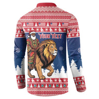 Personalized Liberia Christmas Button Sweatshirt Black Santa Riding Lion - Merry Christmas - Wonder Print Shop