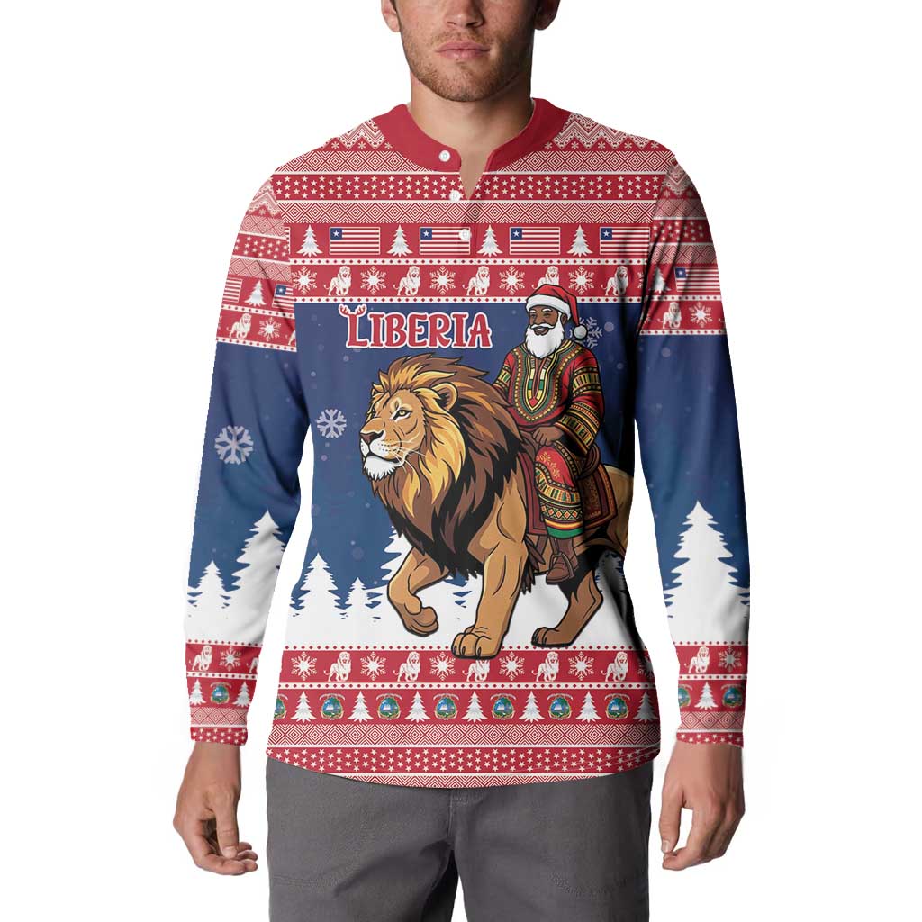 Personalized Liberia Christmas Button Sweatshirt Black Santa Riding Lion - Merry Christmas - Wonder Print Shop
