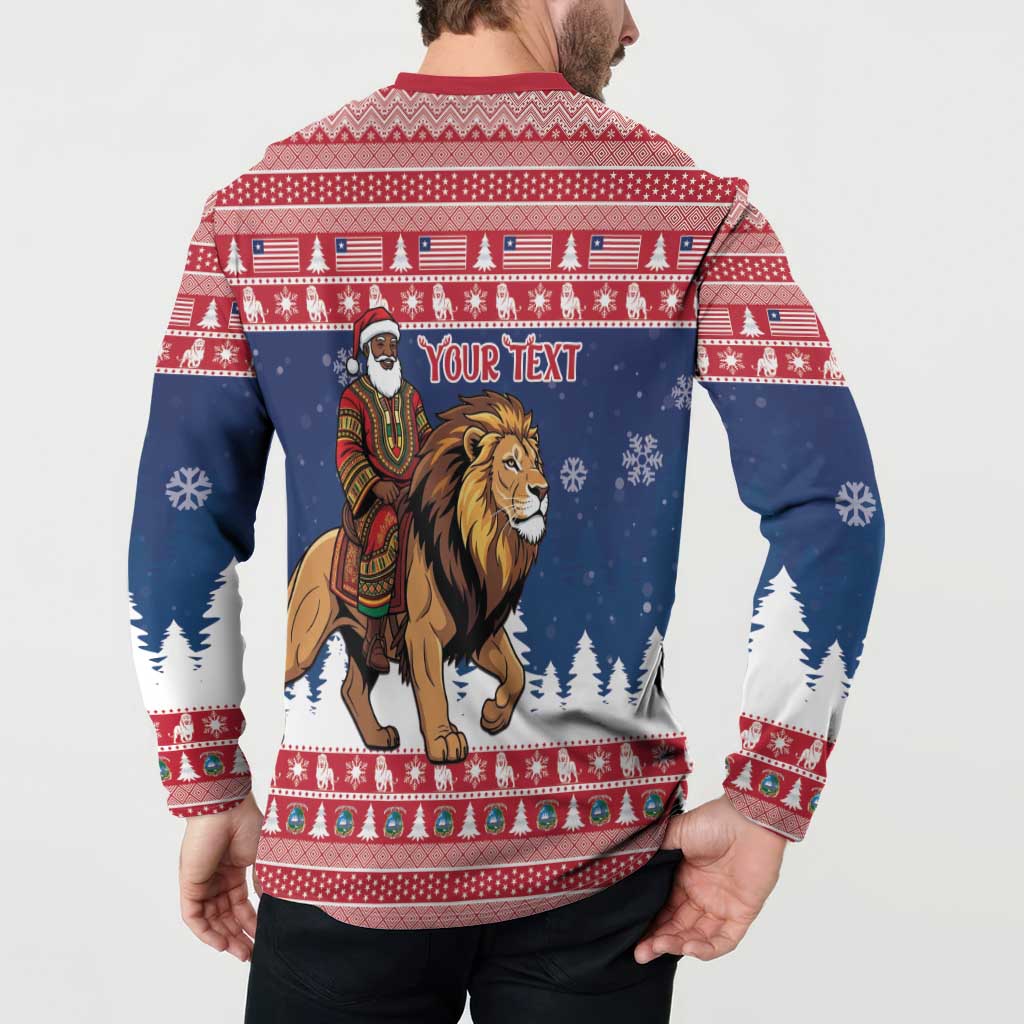 Personalized Liberia Christmas Button Sweatshirt Black Santa Riding Lion - Merry Christmas - Wonder Print Shop