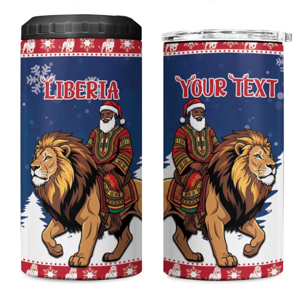 Personalized Liberia Christmas 4 in 1 Can Cooler Tumbler Black Santa Riding Lion - Merry Christmas - Wonder Print Shop