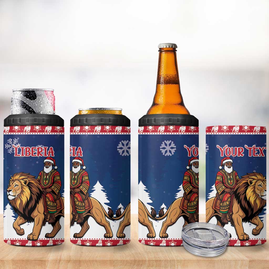 Personalized Liberia Christmas 4 in 1 Can Cooler Tumbler Black Santa Riding Lion - Merry Christmas - Wonder Print Shop