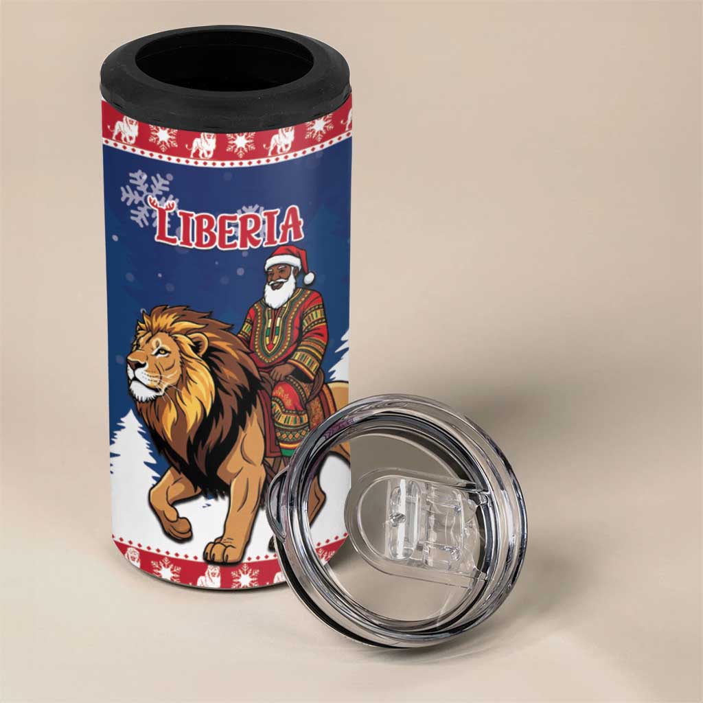 Personalized Liberia Christmas 4 in 1 Can Cooler Tumbler Black Santa Riding Lion - Merry Christmas - Wonder Print Shop