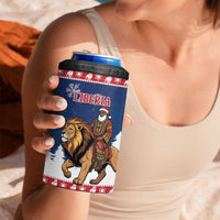 Personalized Liberia Christmas 4 in 1 Can Cooler Tumbler Black Santa Riding Lion - Merry Christmas - Wonder Print Shop