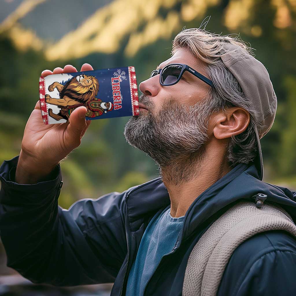 Personalized Liberia Christmas 4 in 1 Can Cooler Tumbler Black Santa Riding Lion - Merry Christmas - Wonder Print Shop