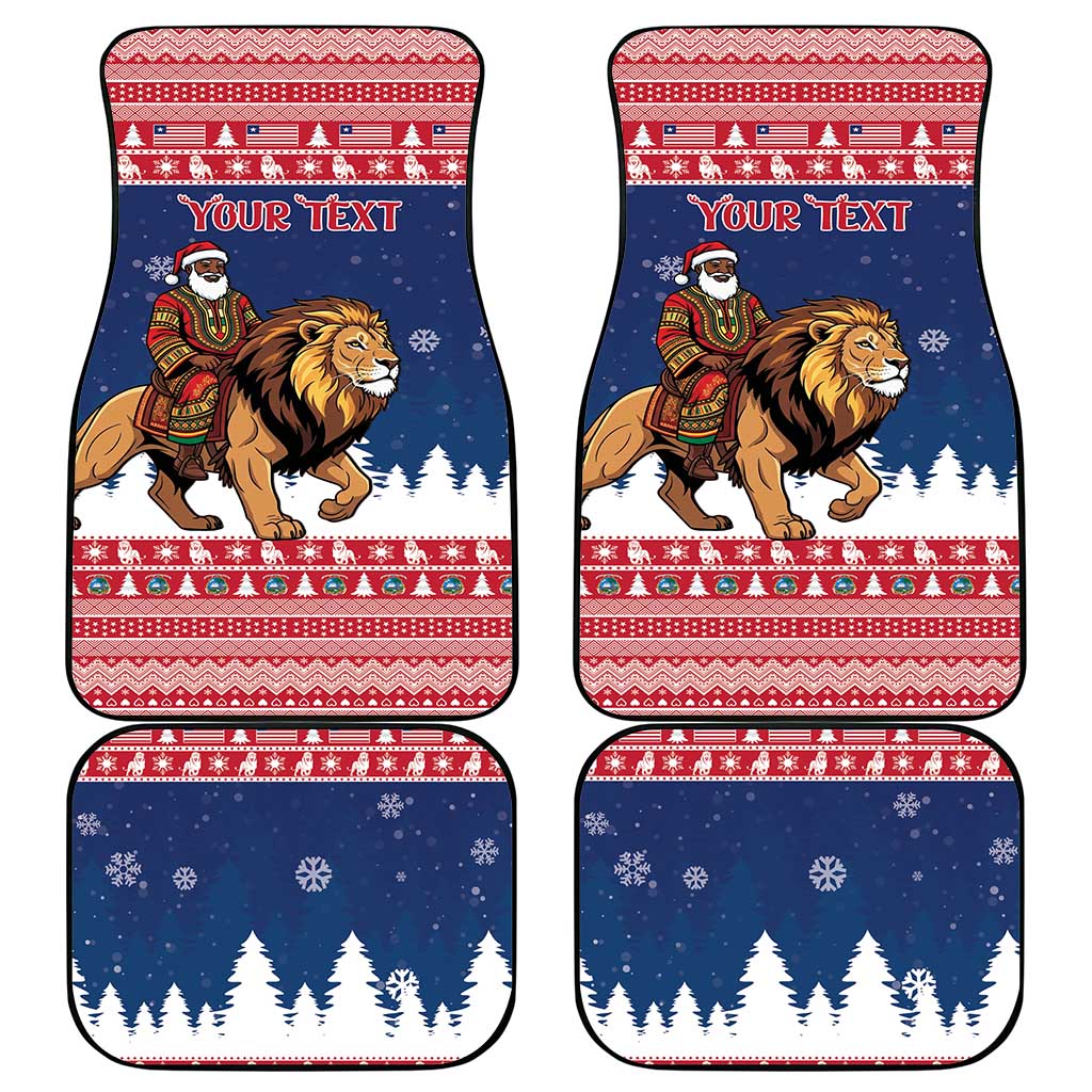 Personalized Liberia Christmas Car Mats Black Santa Riding Lion - Merry Christmas - Wonder Print Shop