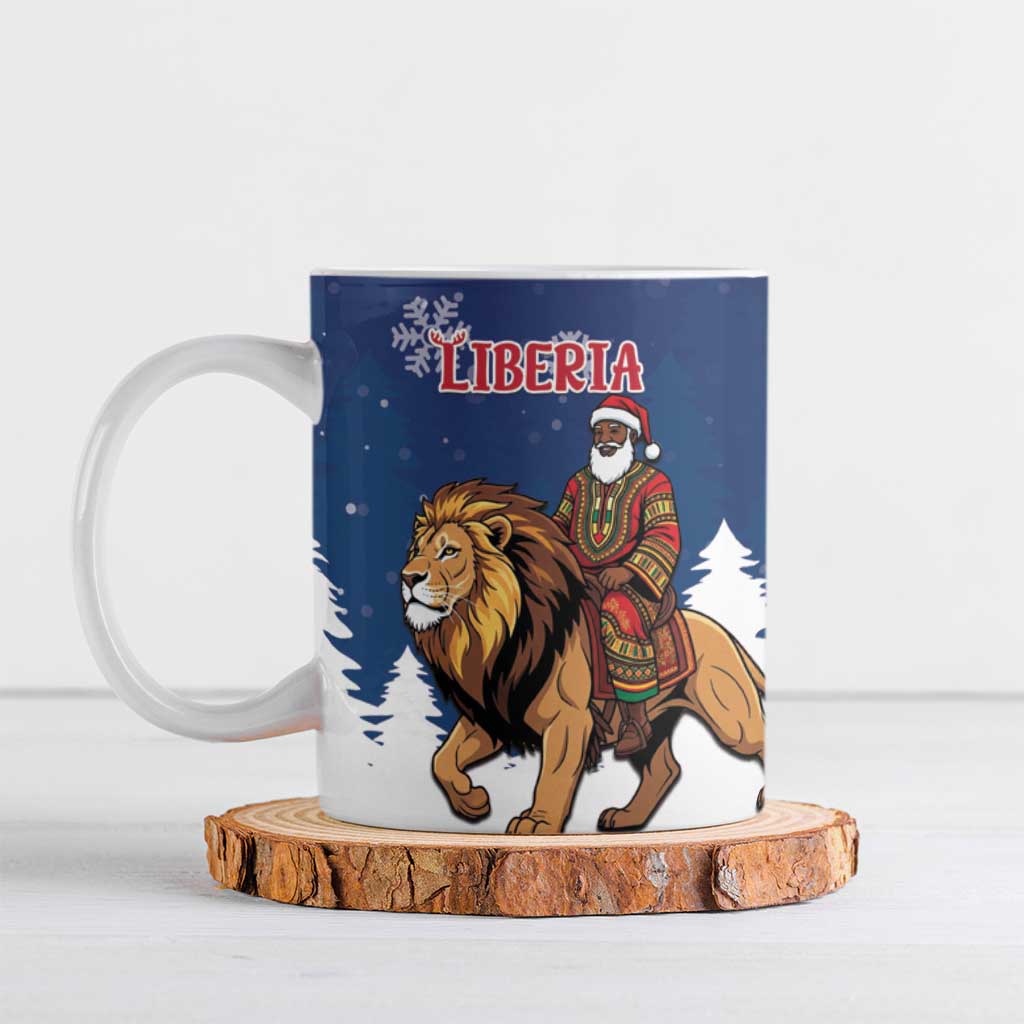 Personalized Liberia Christmas Ceramic Mug Black Santa Riding Lion - Merry Christmas - Wonder Print Shop