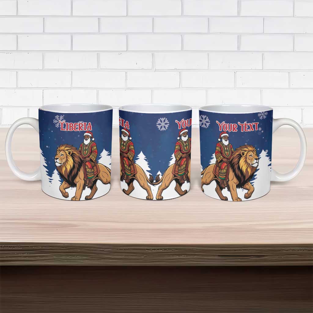 Personalized Liberia Christmas Ceramic Mug Black Santa Riding Lion - Merry Christmas - Wonder Print Shop