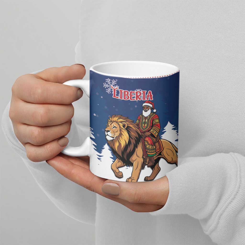 Personalized Liberia Christmas Ceramic Mug Black Santa Riding Lion - Merry Christmas - Wonder Print Shop