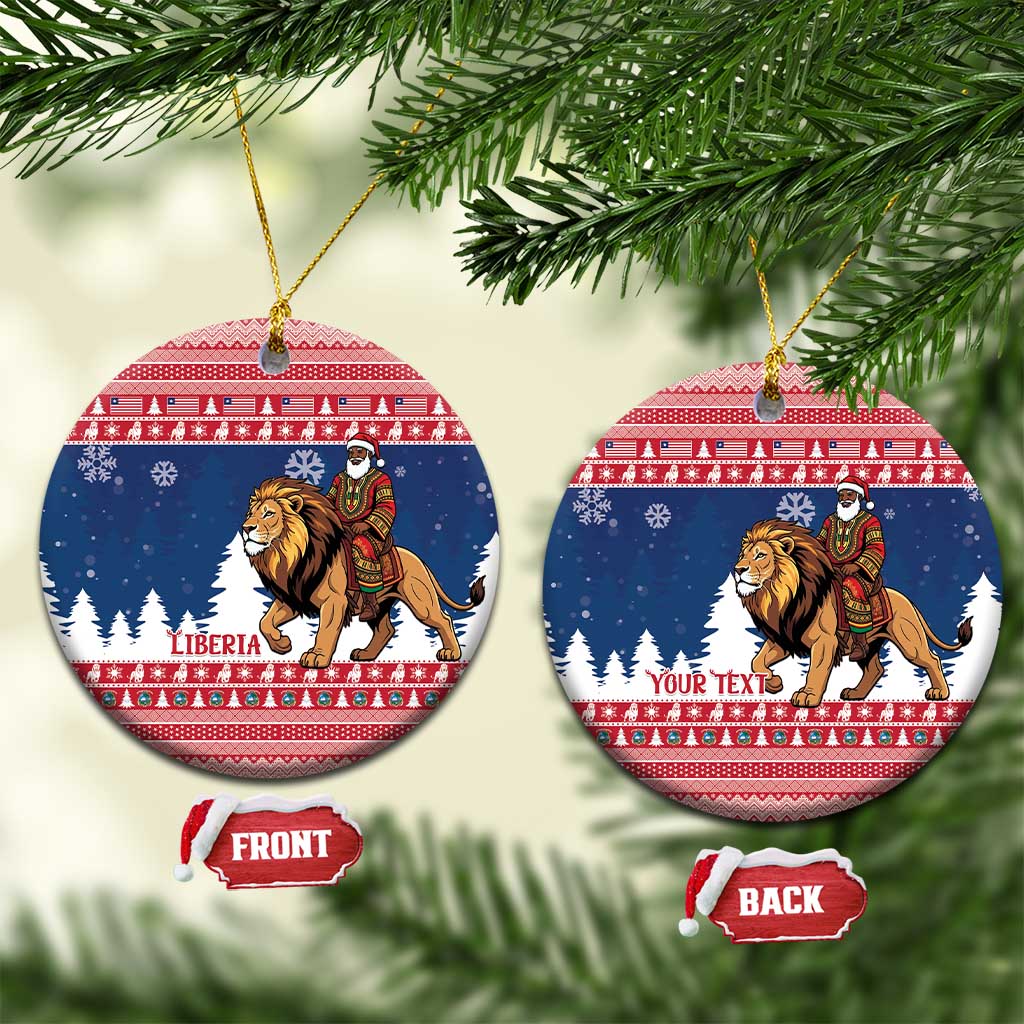 Personalized Liberia Christmas Ceramic Ornament Black Santa Riding Lion - Merry Christmas - Wonder Print Shop