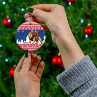 Personalized Liberia Christmas Ceramic Ornament Black Santa Riding Lion - Merry Christmas - Wonder Print Shop