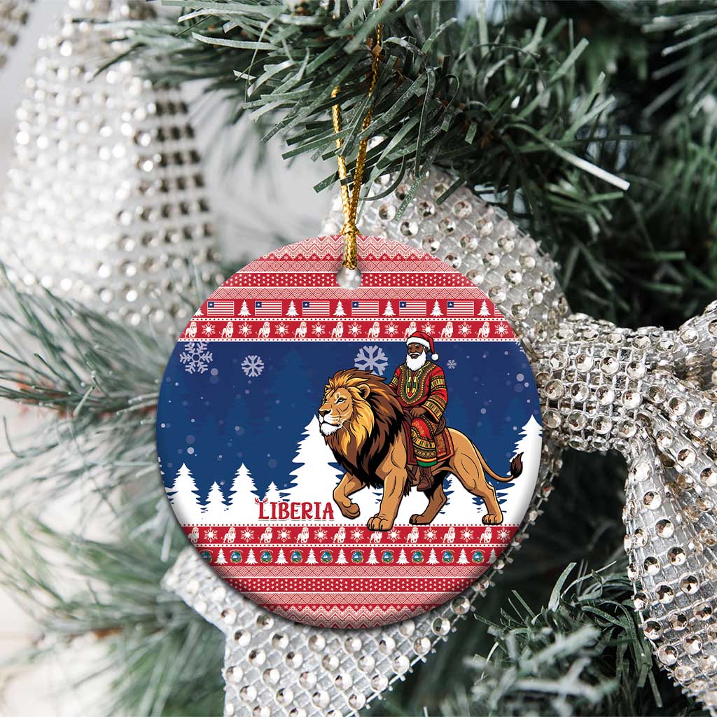 Personalized Liberia Christmas Ceramic Ornament Black Santa Riding Lion - Merry Christmas - Wonder Print Shop