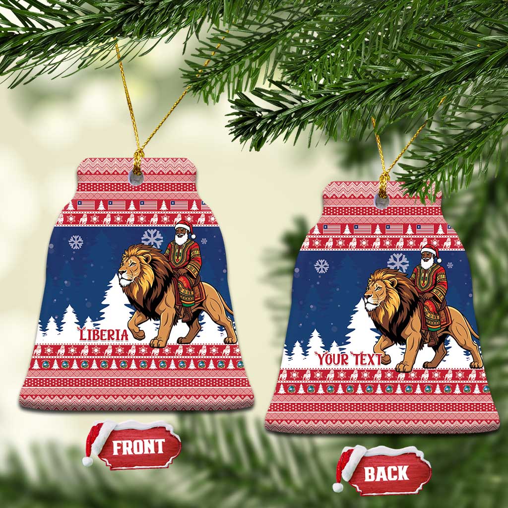 Personalized Liberia Christmas Ceramic Ornament Black Santa Riding Lion - Merry Christmas - Wonder Print Shop