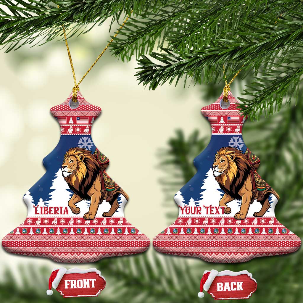 Personalized Liberia Christmas Ceramic Ornament Black Santa Riding Lion - Merry Christmas - Wonder Print Shop