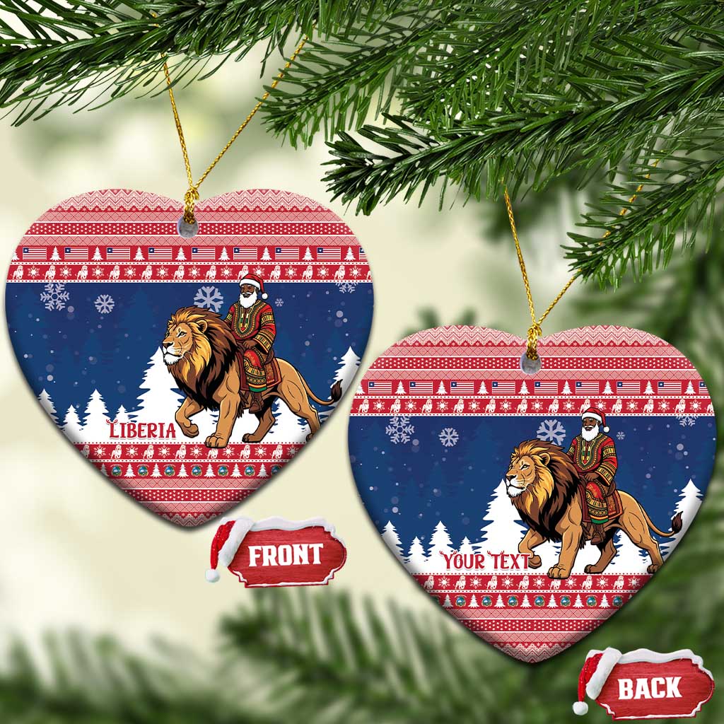 Personalized Liberia Christmas Ceramic Ornament Black Santa Riding Lion - Merry Christmas - Wonder Print Shop