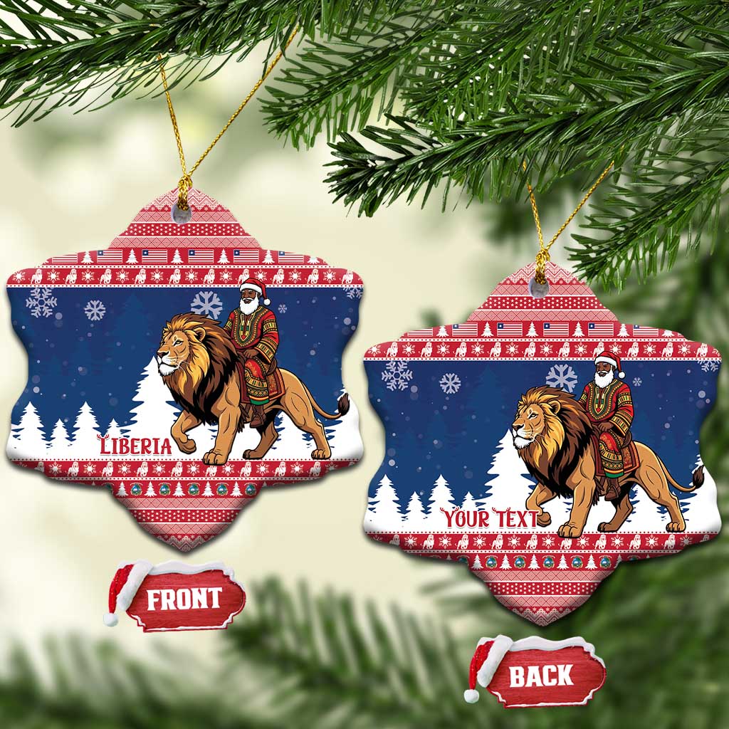 Personalized Liberia Christmas Ceramic Ornament Black Santa Riding Lion - Merry Christmas - Wonder Print Shop