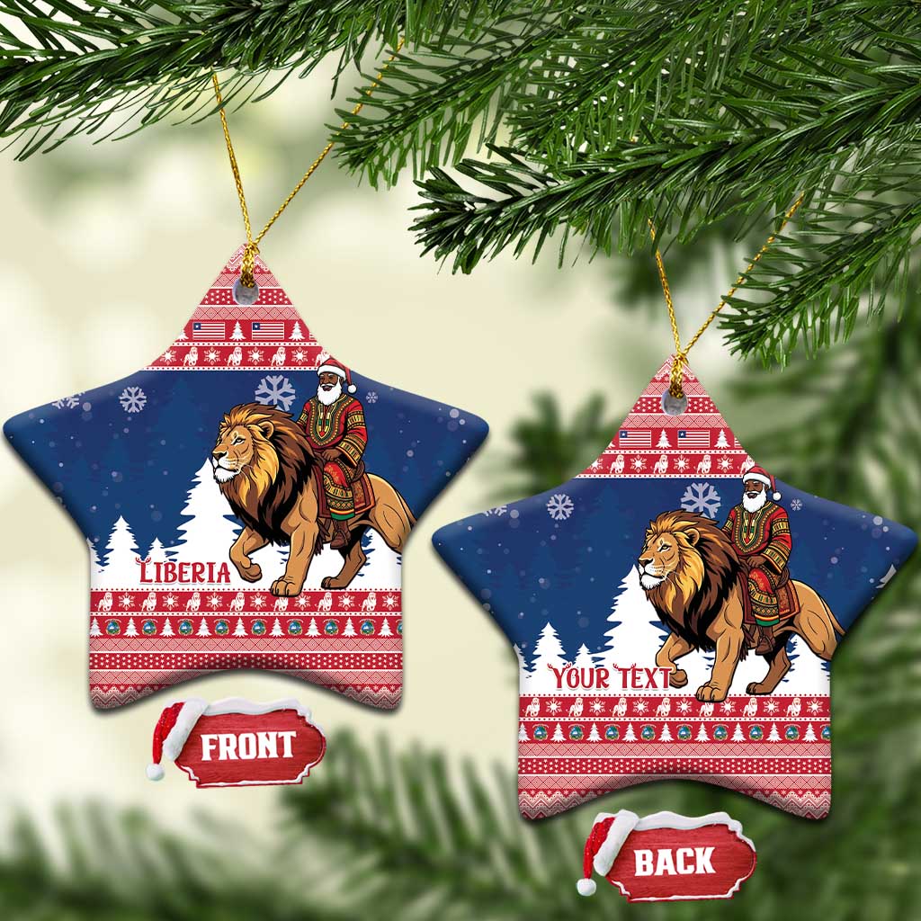 Personalized Liberia Christmas Ceramic Ornament Black Santa Riding Lion - Merry Christmas - Wonder Print Shop