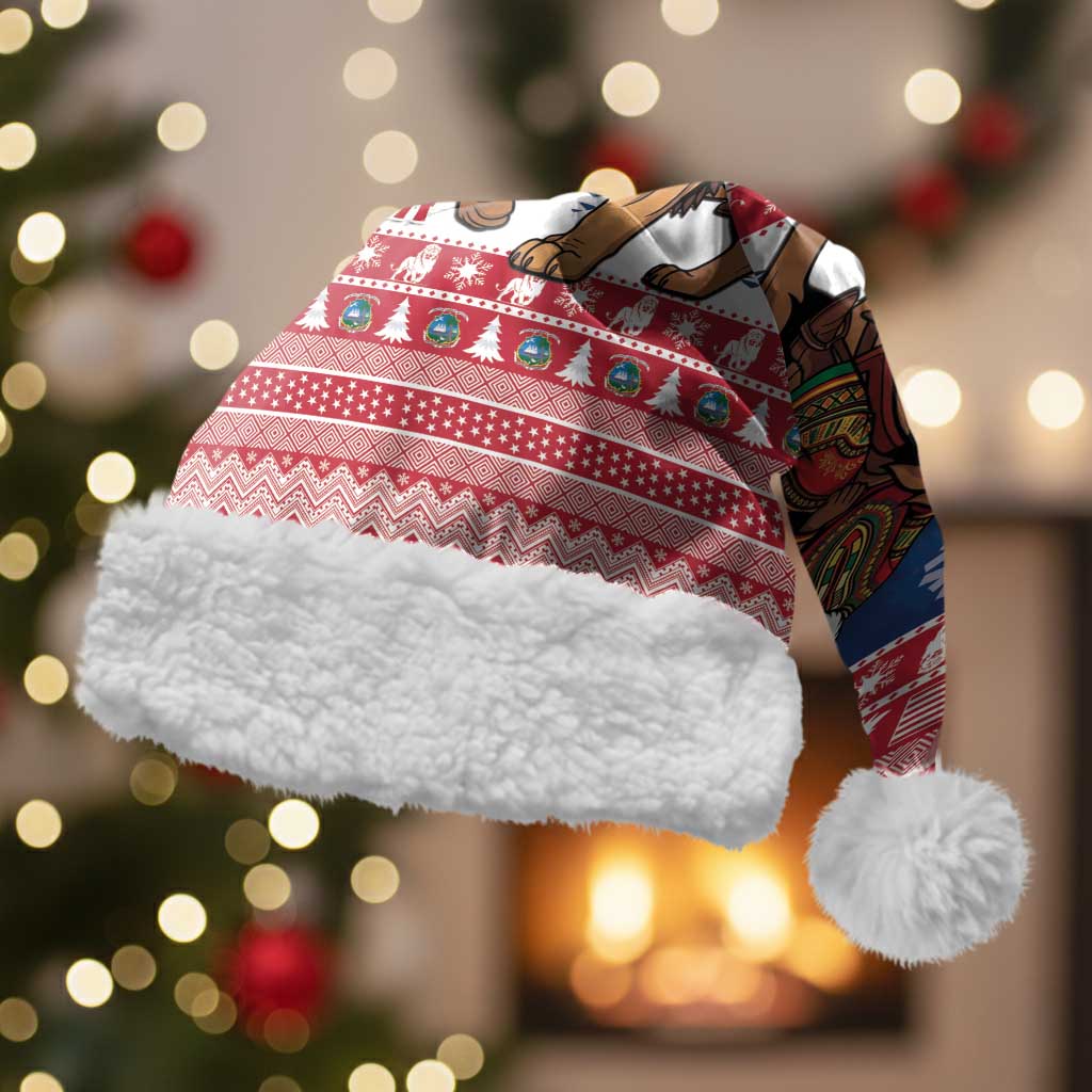 Personalized Liberia Christmas Santa Hat Black Santa Riding Lion - Merry Christmas - Wonder Print Shop