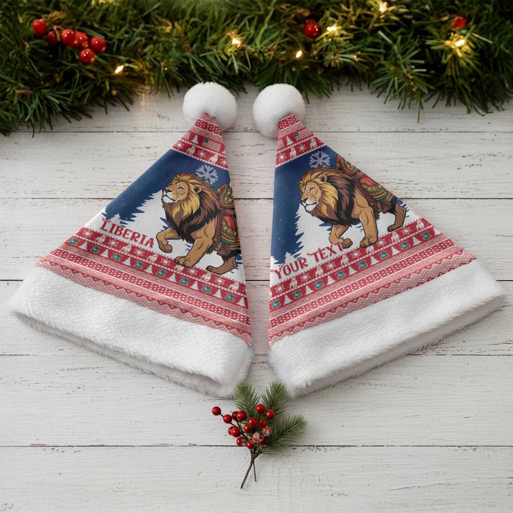 Personalized Liberia Christmas Santa Hat Black Santa Riding Lion - Merry Christmas - Wonder Print Shop
