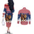Personalized Liberia Christmas Couples Matching Off The Shoulder Long Sleeve Dress and Long Sleeve Button Shirt Black Santa Riding Lion - Merry Christmas - Wonder Print Shop