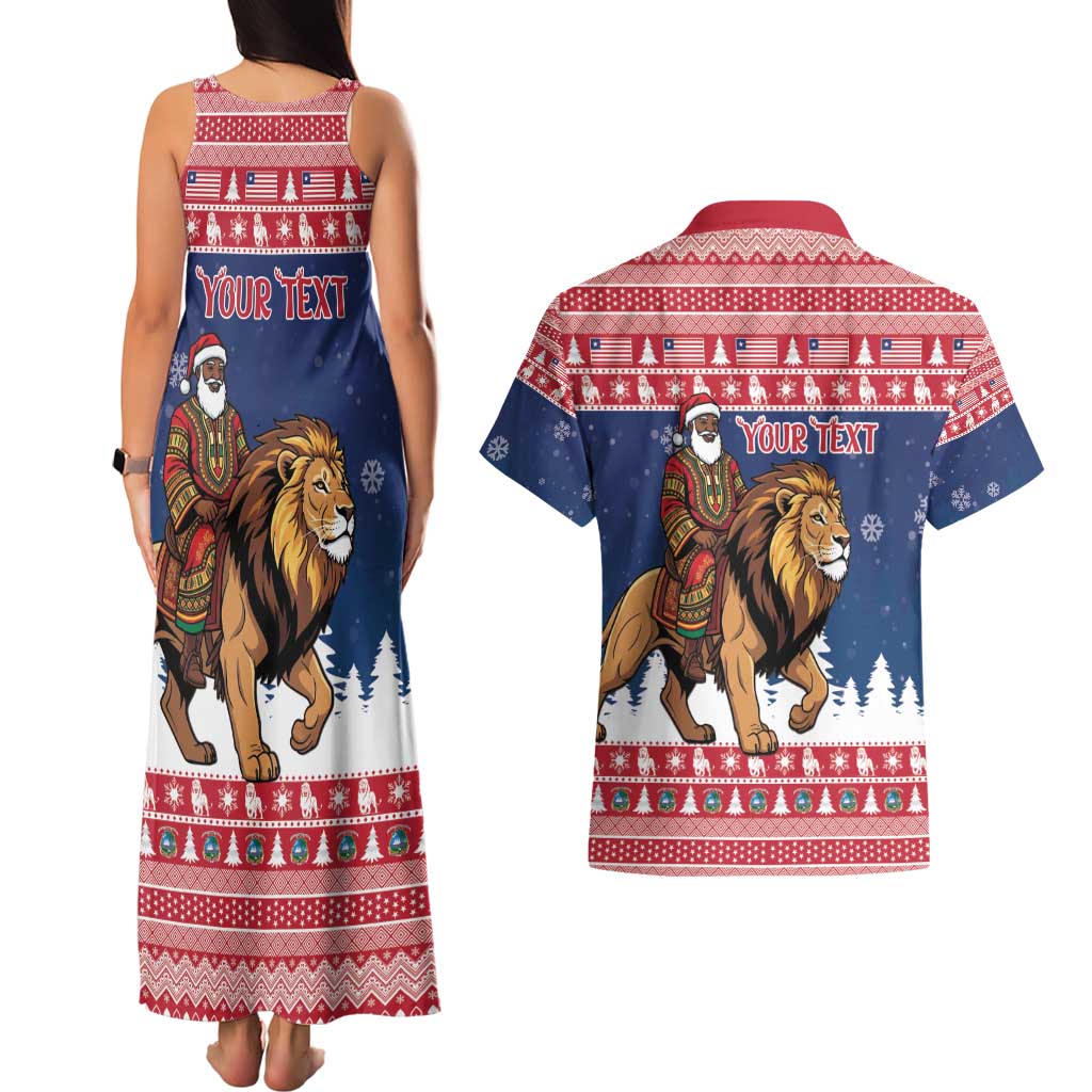 Personalized Liberia Christmas Couples Matching Tank Maxi Dress and Hawaiian Shirt Black Santa Riding Lion - Merry Christmas - Wonder Print Shop
